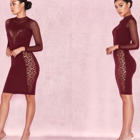 NWT House of CB Silvy Open Knit Dress in Red Berry - Picture 3 of 5